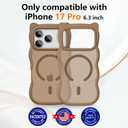 3 in 1 Magnetic for iPhone 17 Pro Case for Women Girls,1X Screen Protector+1X Camera Lens Protector,Compatible with MagSafe,Translucent Matte,Cute Cat-Ear Wavy Phone Case,6.3",Brown