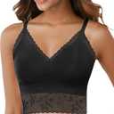 Lace Bralettes for Women Comfortable Slik Padded Seamless Wireless Bras (Black, XL)