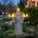 Angel Garden Statue with 5 Birds Solar Lights, Resin Cherub Figurine Outdoor Decor for Garden Porch Yard, Gift for Women, Teacher, Mother, Birthday Housewarming