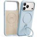 TORRAS Q3 VegSkin for iPhone 17 Pro Max Case Leather, 360 Spin Magnetic Stand, Fit for MagSafe, Camera Control, Shockproof Premium Organic Silicone Leather Case for iPhone 17 Pro Max, Light Blue
