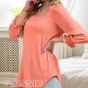 Women Dressy Shirt 3/4 Sleeve Blouse Casual 2025 Fall Fashion Top Square Neck Pleated Loose Fit Business Basic Top (Pink, M)