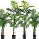 Jexine 4 Pack Artificial Palm Trees 4Ft 5Ft, Fake Plants Fake Trees Artificial Areca Palm Plants for Outdoor Indoor Faux Tree in Pot for Pool Home Office Housewarming Gift Modern Decoration