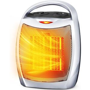 Electactic Portable Ceramic Space Heater w/ Thermostat, 1500W Indoor Electric Space Heater Fan with Overheat and Tip-Over Protection, Heat Up 200 Square Feet for Office Room Dorm Use, Silver