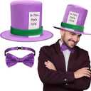 Glitopper 2 Pcs Halloween Costume Accessory Set Include Plush Hatter Top Hat and Purple Tie for Adult Halloween Cosplay Party, One Size