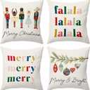 BBOLDIN Christmas Throw Pillow Covers 18x18, Colorful Nutcraker Pine Tree Pillow Cases Set of 4, Winter Holiday Cushion Covers Decorations for Indoor Sofa Living Room