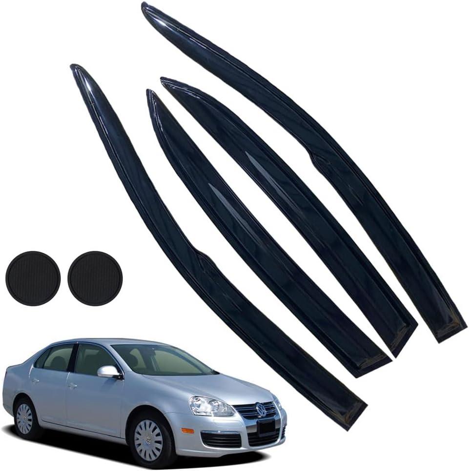 Rain Guards for Volkswagen VW Jetta 2006-2010, Tape-on Side Window Deflectors for Volkswagen Jetta, Window Visors for Volkswagen Cars, for Volkswagen Car Accessories 4 Rain Guards  2 Car Coasters