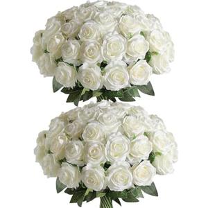 Veryhome 36Pcs Artificial Roses Realistic Fake Flowers Bulk Long Stem Silk Faux Roses Bouquet for Wedding DIY Home Decor Bridal Table Centerpieces Party Arrangements Gifts (White)
