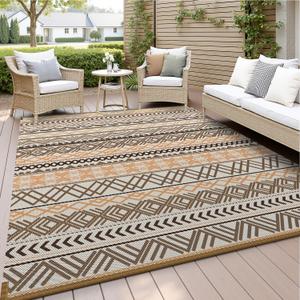 MontVoo Outdoor Rug Carpet 8x10 Waterproof-Patio Rug Mat Reversible RV Camping Rug Picnic Mat Plastic Straw Outside Rug for Balcony Porch Deck Beach-Boho Outdoor Area Rug for Patio Decor Colorful
