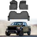 Mixsuper Floor Mats for Ford F150 SuperCrew 2021-2025 (Fit Rear Seat with Under-Seat Fold Flat Storage), All Weather Floor Liners for F150 Accessories,Durable 1st and 2nd Row Set Black