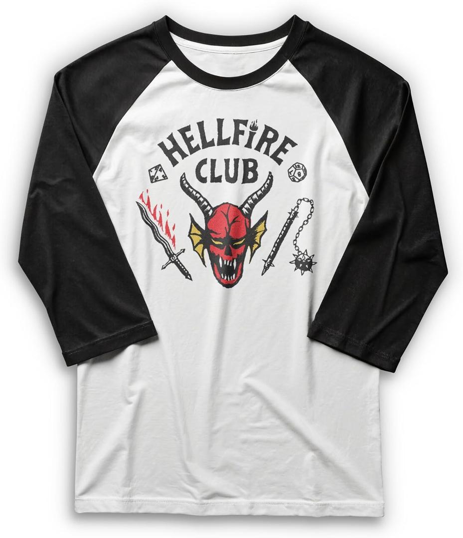 Fifth Sun Mens Hellfire Club 3/4 Sleeve Raglan Tee (Large, White/Black)