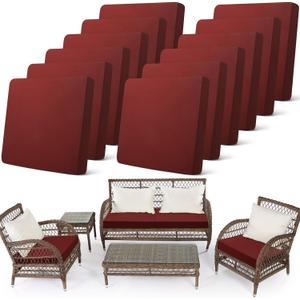 Newwiee 12 Pcs Patio Outdoor Cushion Covers Replacement Waterproof Stretch Sofa Couch Cushion Covers Washable Individual Couch Slipcovers Set Furniture Protector for Pets (20-27 Inch,Dark Red)