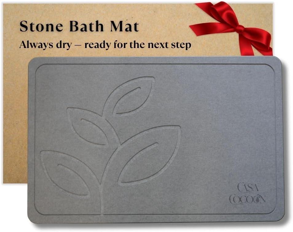 Stone Bath Mat Diatomaceous Earth Mats for Bathroom Super Absorbent Quick Drying Non-Slip Mold Resistant Eco Friendly Natural Easy to Clean (23.6" * 15.4" Dark Grey)
