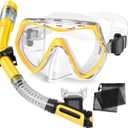 Snorkeling Gear for Adults,Dry-Top Snorkel Mask Set with Carry Bag,180 Panoramic View, Anti-Fog Anti-Leak Tempered Glass Diving Mask,Adjustable Snorkel Kit for Scuba Diving,Swimming,Snorkeling Travel (Yellow)
