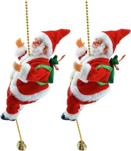 Electric Santa Climbing Rope Decoration - 2PCS Funny Musical Christmas Tree Ornament, Hanging Doll Toy for Party Home Door