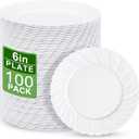 U-QE 100 Pieces White Plastic Plates - 6 Inch White Disposable Plates - Washable & Reusable - Premium Hard Dessert Plates - Party Supplies for Birthdays, Celebrations, Travel, Wedding,Party and Events
