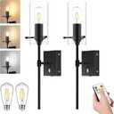 3-Color Battery Operated Wall Sconces Set of 2 with Remote, Dimmable Indoor Wireless Wall Light, Black Indoor Battery Powered Wall Lamp with Timer for Bedroom, Living Room, Bulb Included, 2-Pack