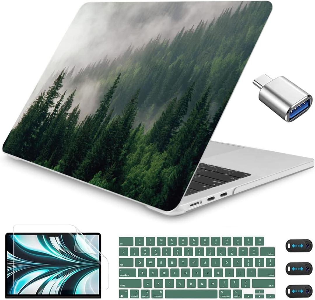 CISSOOK Compatible with MacBook Air 13.6 inch Case A3449 A3240 A3113 A2681 2026 2025 2024 2022 Release, Hard Shell Case with Keyboard Cover for MacBook Air 13.6 M2 M3 M4 M5, Forest