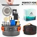 THTYBROS 17pcs Camping Cookware Kit, 0.45Gal Pot, 7inches Pan,0.30Gal Kettle Set with 2 Set Stainless Steel Cups Plates Forks Knives Spoons for Hiking