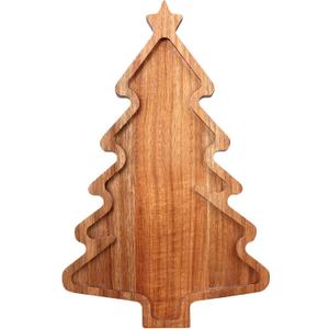 Acacia Wood Christmas Tree Tray - Decorative Serving Platter, Festive Plate, Xmas Dish & Wooden Charcuterie Board for Holiday Gift, Cheese, Fruit, Veggie & Cookie, Food, Snack, 16 x 10