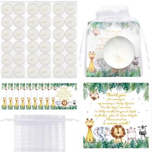 MTLEE 60 Sets Baby Shower Party Favors for Guests Baby Shower Gifts Tea Lights Candles with Thank Tags and Return Gift Bags for Boys Girls Birthday Gender Reveal Party Supplies(White,Animal)