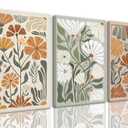 KISSFOX Framed Canvas Wall Art Abstract Floral Botanical Print Set of 3 Green Beige Wildflower Flower Market Paintings Boho Modern Minimalist Pictures Decor Bedroom Bathroom Living Room 12"x16"