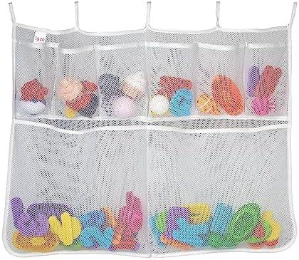 Lilly's Love Bath Toy Storage - Extra Large 20 x 32 inch Bathtub Toy Holder + 5 Locking Hooks, Quick Dry & Easy for Kids to Put Bath Toys Away, Set of 2