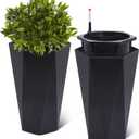 GarveeLife 22.5 in Tall Diamond Planters Set of 2, Self Watering Planters with Water Level Monitor, Flower Pots Outdoor and Indoor for Patio, Porch, Living Room, Home Office, Black