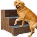 Furniture Dog Stairs for Large Dogs, Wooden Wide Pet Steps, Non-Slip 3-Step Stable Dog Ladder for High Bed, Couch, Sofa Upgraded Solid Stair for Senior, Injured, Recovering, Short-Legged Pets, Walnut
