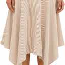 Tankaneo Womens Striped High Waisted Midi Skirt Summer Flowy Asymmetric Hem Casual A Line Skirts