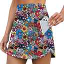 LouKeith Golf Skirts for Women Tennis Skirt with Zipper Pockets High Waisted Running Casual Athletic Skorts Built-in Shorts (Medium, Pattern 3-colorful Flowers)