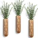 3 Pack Wood Wall Planter, Boho Wall Vase for Hallway Decor and Bathroom Decor, Modern Farmhouse Decor, Wooden Hanging Planter for Holding Dried Flowers and Faux Greenery (Log Color-a)