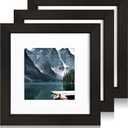 6x6 Black Picture Frames set of 3, Made of Wooden and Real Glass Square Photo frame - Displays 4x4 Picture With Mat or 6 x 6 Without Mat, Desktop & Wall Collage Frame set