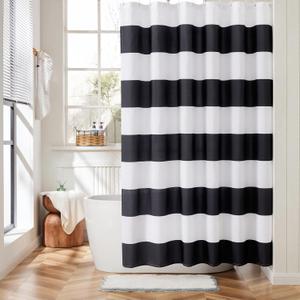Striped Shower Curtain, Modern Shower Curtains for Bathroom, Cute Retro Vintage Black and White Stripes Rustic Farmhouse Bathroom Shower Curtain, Waterproof Polyester Fabric Bath Curtain