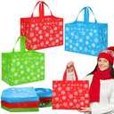 SilTriangle 48 Pcs Large Christmas Tote Bags with Handles 12.8 x 9.8 Inches Reusable Non Woven Snowflake Gift Bags Red Blue Green Grocery Shopping Totes for Xmas Party Favor Supplies Present Wrapping