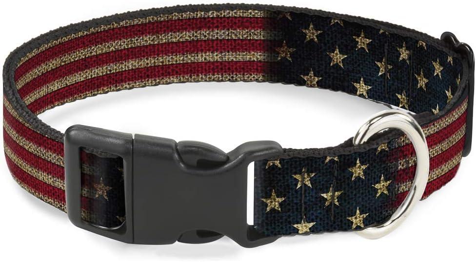 Buckle-Down Plastic Clip Collar - Vintage US Flag Stretch - 1.5" Wide - Fits 18-32" Neck - Large
