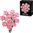 Pink Roses Bouquet Building Set, Pretty Pink Artificial Flowers Blocks Kit for Adults Women Teengirls Lovers - Gift for Mother's Day & Valentines - Botanical Collection Home Decor