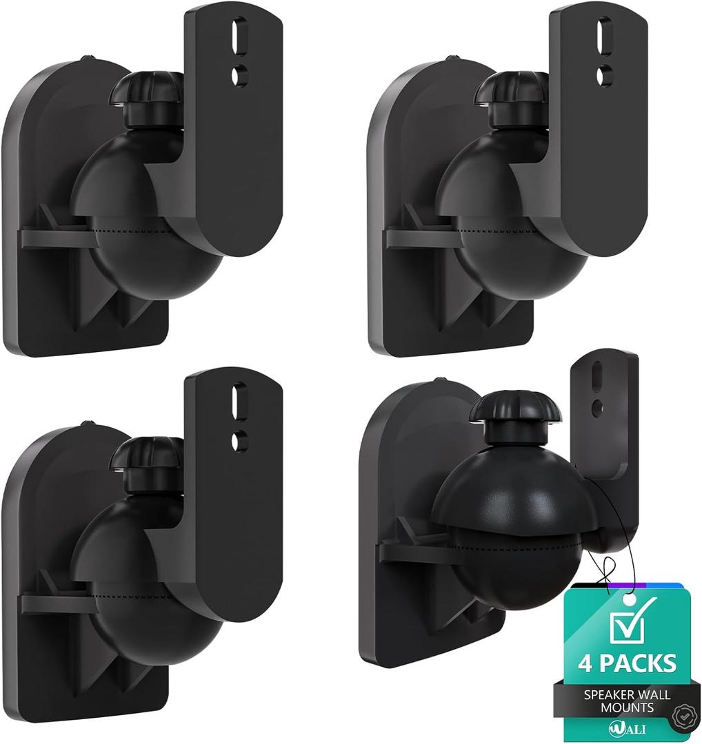 WALI Speaker Wall Mount, Surround Sound Speaker Stand with Adjustable Swivel Tilt Angle, Small Bookshelf Speaker Mount for Living Room, Home Theater, Hold up to 7.7 Lbs, (SWM202), 2 Pack, Black