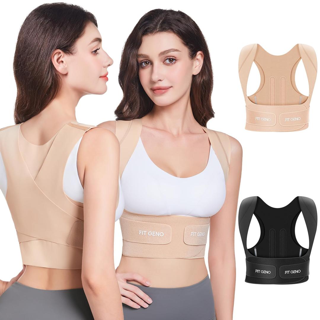 Fit Geno Posture Corrector for Women Invisilite: Invisible Lightweight Back Brace for Neck Shoulder & Upper Back Pain Relief - Improve Posture Correct Hunchback Slouching Under Clothes Small (S (Under Bust 31"- 34"), Beige)