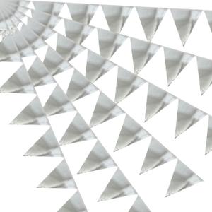 64ft Silver Triangle Pennant Banner Flag Metallic Paper Bunting Garland for Hanging Backdrop Birthday Party Decorations Graduation Bachelorette Bridal Wedding Baby Shower New Year Party Supplies
