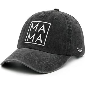 Waldeal Mama Hats for Women, Thank You Gifts for Mother, Adjustable Washed Embroidered Mom Baseball Cap Black, Black, One Size