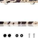 Brown Cow Print License Plate Frame Animal License Plate Frames Personalise Stainless Steel Funny Design Compatible with Standard License Plate Holder for USA Canada 6 X 12 Inch with Screws