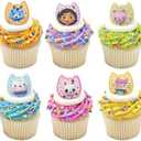 DecoPac DreamWorks Gabby's Dollhouse Rings, 72 Cupcake Decorations Featuring Gabby, Pandy Paws, Irresistible Kitty Characters, and Super Fun Adventures! - 72 Pack