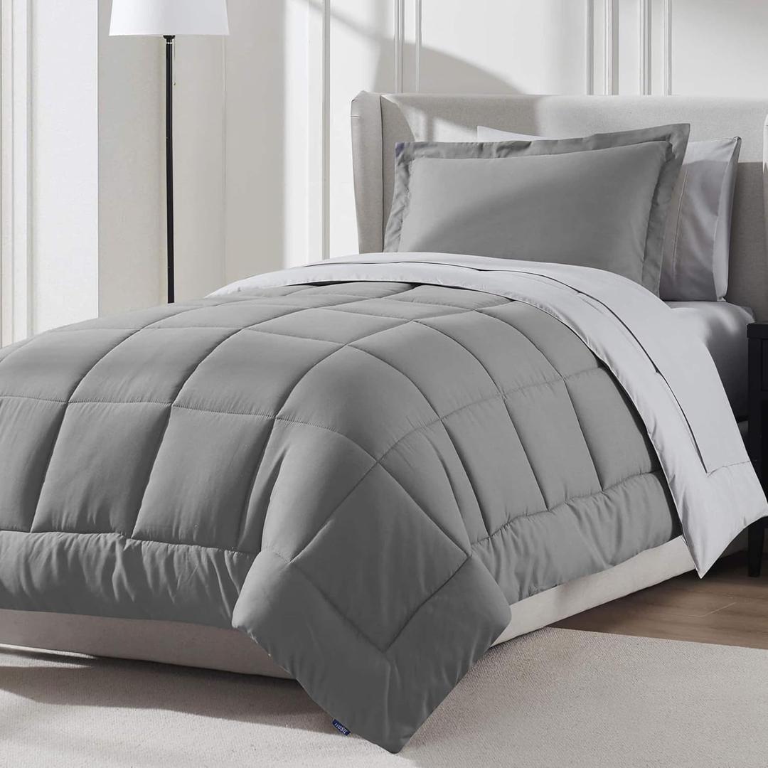 Nestl 5 Piece Twin XL Comforter Set  Grey Reversible Bed in a Bag  Complete Twin XL Size Bedding Set with Sheets, Pillowcase and Sham