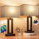 Seealle Nightstand Table Lamps for Bedrooms Set of 2 - Touch Bedside Lamp with USB C+A, 3 Way Dimmable Living Room End Tables 2, Modern Night Stand Bed Side Guest Room(Grey) B. Grey (Medium(19.6in))