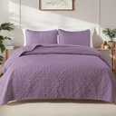 Exclusivo Mezcla Quilts King Size Bedspread with 2 Pillow Shams, Lightweight Dusty Lavender King Quilt Bedding Set with Vintage Damask Pattern, Soft Bedspreads Coverlets for All Seasons