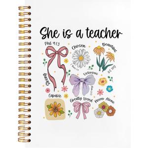 Teacher Christian Gifts Notebook, Teacher Gifts Supplies for Teachers, Teacher Appreciation Gifts, Coquette Floral Bow Spiral Notebook Journal for Note Taking, 5.5x8.3 Inch