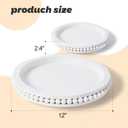 12 Inch White Beaded Lazy Susan for Table Top,Wooden Decorative Kitchen Organizer Turntable for Countertop,Lazy Susan for Dining Table Centerpiece Tray
