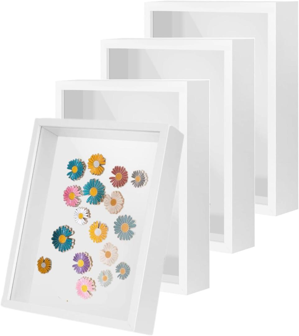 4 Pack 6x8 Shadow Box Frame, HD Glass White MDF Wooden Frames for Flower Pressing, Seashell Display Box, Pet Memorial Shadow Box (4pcs 6X8)
