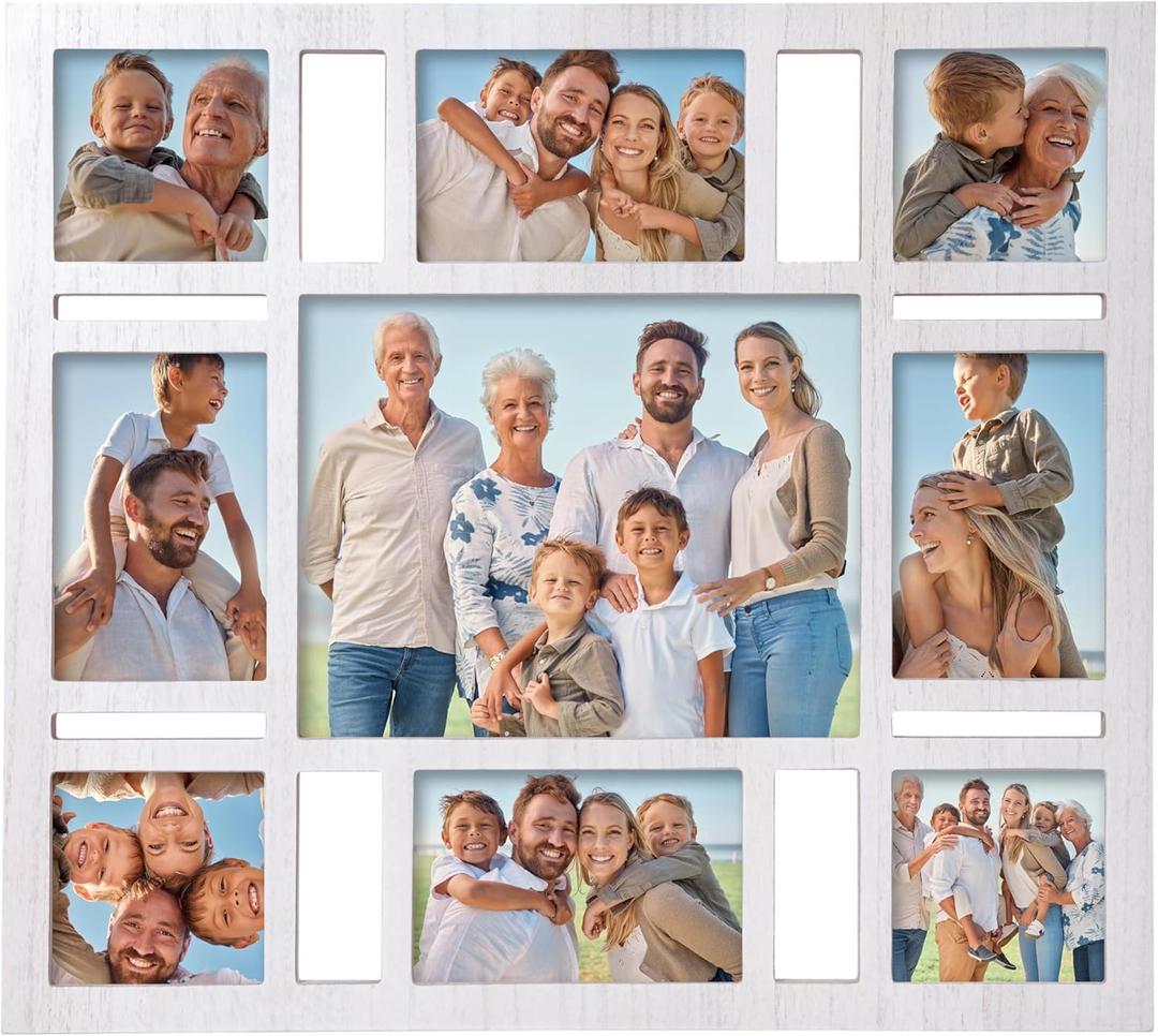 Picture Frame Collage Wall Decor, 4x6 8x10 and 4x4 Photos Display - 9 Openings Multiple Size Photo White Collage Photo Frame for Wall Mounting Frames Collage Set for Home Lving Room