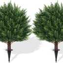 16 Inches Artificial Cedar Topiary Ball Trees with Ground Spike, 2 Pack UV Resistant Artificial Shrubs, Fake Evergreen Artificial Plant Brush for Indoor Outdoor Front Porch Garden (Pine)